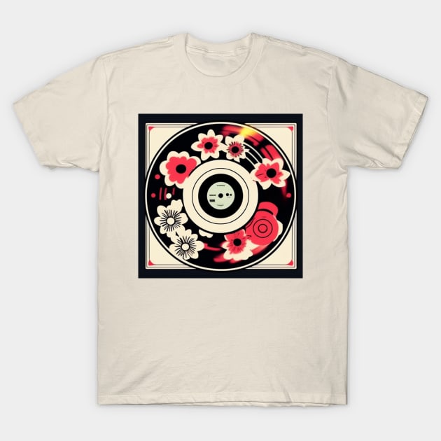 Cute Black and Pink Vintage Retro Aesthetic Flowers Vinyl T-Shirt by musicgeniusart